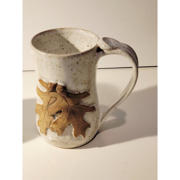 Handmade Studio Pottery Bud Vase & Mug Maple Leaf Design Signed PRP Speckle - Picture 12 of 14
